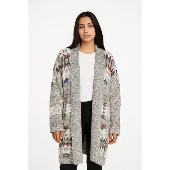 Northern Angel Rainbow Aztec Print Open Front Long Cardigan Size Large - Picture 1 of 7